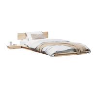 Bed Frame White 90x190cm Wooden Low Floor Platform with Built-in Bedside Table.