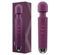 bed geek Handheld Wireless Electric Body Wand Massager with Memory Feature by bed geek Massage Skin Soft Silicone 20 Patterns 8 Speeds (Purple)