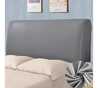 Bed Headboard Cover Waterproof Pu leather All-inclusive Elastic Headboard Protection Cover for King Double full Headboard Protector (Grey, 200cm / for 190-210cm headboard)