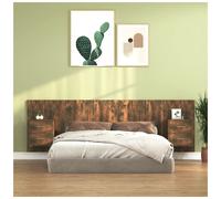 Bed Headboard Wall-Mounted Smoked Oak 257x32.5x80cm Engineered Wood w/ Cabinets