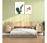 Bed Headboard with 2x Wall-Mount Bedside Cabinets Sonoma Oak Eng. Wood 160x80cm