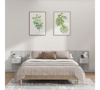 Bed Headboard with Cabinets Concrete Grey Engineered Wood 337x32.5x80cm Storage