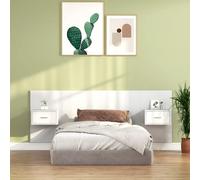 Bed Headboard with Cabinets White Engineered Wood
