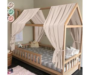 Bed Hotut Extra Wide Princess Bed Canopy, 2 Pcs Children Nursery Decorations, 100% Cotton Girls Mosquito Net, Beige Gray, 130 * 320cm