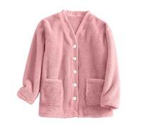 Bed Jackets Fleece For Women uk, Soft Casual Button Down V Neck Pyjamas Jacket Thickened Plush Home Wear Women's Comfortable Pocket Warm Sleep Tops Long Sleeve Winter Coat