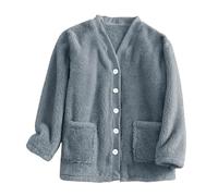 Bed Jackets for Women Fleece Bed Jackets for Women UK Soft Casual Button Down V Neck Pyjamas Jacket Thickened Plush Home Wear Comfy Nightwear with Pocket Warm Sleep Tops