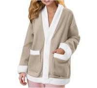 Bed Jackets for Women V-Neck Button-Up Loungewear Cardigan Fluffy Pjs | Ladies Fleece Bed Jacket Warm Fluffy House Coat with Side Pockets Women’s Long-Sleeve Indoor Night Cover-Up for Cold Evenings