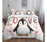Bed Linen Cot-bed (120 x 150 cm) Love Theme Cartoon Penguin Duvet Cover, White Duvet Cover Set 2-Piece Soft Comfortable Microfibre Bed Linen Set + 1 Pillowcases 65 x 65 cm