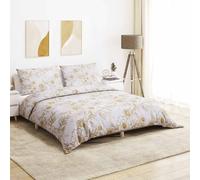 Bed Linen Set Cotton White Brown 155 x 220 cm with Pillowcase 80 x 80 cm, Easy Care, Wrinkle-Free, Standard 100 Oeko-Tex, Modern Look, Ideal for Bedroom and Guest Bed