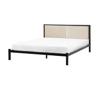 Beliani Bed Metal Clamart 140 X 200 Cm Eu Double Light Beige, Black
