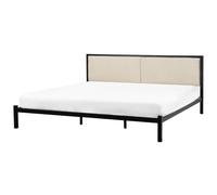 Beliani Bed Metal Clamart 180 X 200 Cm Eu Super King Light Beige, Black