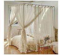 Bed Netting Canopy with Curtain Mosquito Net Bed Frame Curtain Brackets 4 Corners Canopy Bed Frame Post Poles with Curtains,White Bracket,King