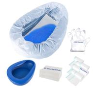 Bed Pan Set, Bed Pan with 40 Absorbent Pads, 40 Disposable Liners and 200 Gloves, Portable Bedpan for Elderly Men and Women, Thick PP Extra Large Bedpan for Hospital or Home Use