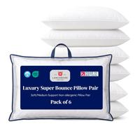 Bed Pillows 6 Pack, Luxury Super Bounce Hollowfibre Pillows for Sleeping, Soft Medium Support, Non-Allergenic Machine Washable Pillow Set for Bedroom Bedding, OEKO-TEX Certified, Made in Britain