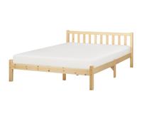 Beliani Bed Pine Wood Florac 140 X 200 Cm Eu Double Light Brown