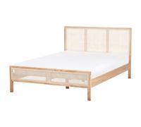 Beliani Bed Pine Wood Salernas 140 X 200 Cm Eu Double Light Brown, Brown