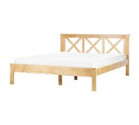 Beliani Bed Pine Wood Tannay 160 X 200 Cm Eu King Size Light Brown