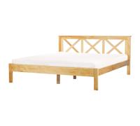 Beliani Bed Pine Wood Tannay 180 X 200 Cm Eu Super King Light Brown