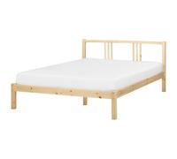 Beliani Bed Pine Wood Vannes 140 X 200 Cm Eu Double Light Brown
