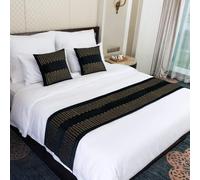 Bed Runner Bedding Scarves Luxury Velvet Bed Throw with Tassel Hotel Bedroom Bedspread Decoration Soft Coverlet Protector Bed End Towel for Twin Queen King Size-Black||Only 1 Pillowcase 45X45cm