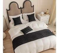 Bed Runner, Cotton Linen Jacquard Bed Scarves, Throw Textured Solid Soft Sofa Throw for Queen King Size-Black||pillowcase 1x30*50cm