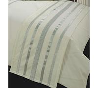 Bed Runner Glamour Ecru with Silver Trim/Ribbon, Decorative Quilted Bed Runner/Throw, 50cm x 230cm, Luxurious 200 Thread Count 100% Egyptian Cotton (Off-White/Pale Light Cream)