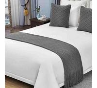 Bed Runner Hotel Bedspread Luxury Scarf No Fading Soft Tail Towel Modern Tassel Bedding Decoration for Queen, Double, Single, King Size Bed-Black||2pcs Pillowcase