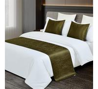 Bed Runner Luxurious Satin BedScarf Soft No-Fading Hotel Grade Bedspread Throw,Solid Color Dustproof Bedding Protector for Home, Guesthouse & Wedding Decor-Green||50X50cm Pillowcase*1