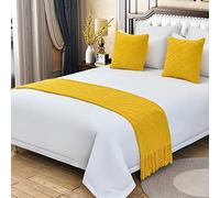 Bed Runner Scarf with Matching Cushions Modern Solid Color Bed Throw Blanket with Tassels King Size Soft Knitting Bed Towl Home BedSpread Protection Bedding Decoration for Single Double King Size Bed