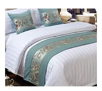 Bed Runners And Matching Cushions Set, Cotton And Linen Jacquard Scarves Bed Runners Hotel Bed Scarf Bedding Bed Towel Bedspread Protection For Living Room Bedroom ( Color : Green1 , Size : 50x260cm (