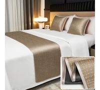 Bed Runners Bedspread Bedroom Bedding Protection Decor Soft No Fading Bed Scarf Runner For Bedroom Wedding Room Home Hotel Bedding Decorations(Khaki,2 cushion cover)