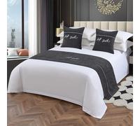 Bed Runners Black, Solid Color Lines Bed Scarves For Foot Of Bed, Simple Soft No Fading Bed End Towel For For Queen Double Single King Size Bed Decorative Protection(A-Black,50*240cm for 180cm Bed)