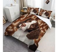 Bed Set Printed Duvet Cover Set King Cover Christmas + 2 Pillowcases English Springer Spaniel Portrait Ultra Soft Hypoallergenic Microfiber Quilt Cover Bedding SetsBrown