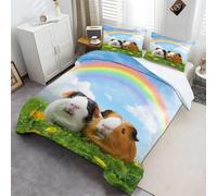 Bed Set Printed Duvet Cover Set Single Cover Christmas + 2 Pillowcases Cute Guinea Pig Rainbow Ultra Soft Hypoallergenic Microfiber Quilt Cover Bedding SetsGreen