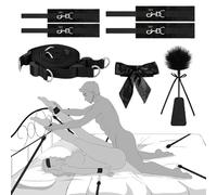 Bed Sex Bondage Kit Restraints - Under Mattress Bed Bondage BDSM Sets with Wrist Ankle Cuffs and Tickler Blindfold Adult Sex Toys Games for Men Women and Couples | 2 Extra Straps | King Size