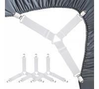 Bed Sheet Fasteners, Adjustable Mattress Suspenders, Mattress Cover Straps, Bed Corner Holder and Keepers and the Bed Sheet Grippers Clips (Triangle - White- Set of 4)