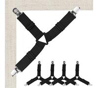 Bed Sheet Holder Corner Straps - 4 Pcs Black, Mattress Cover Clips to Hold Sheets in Place, Adjustable Bed Bands, Elastic Fasteners/Grippers/Suspenders Fitted for Bedding, Keepers, Bedsheet Tie Downs