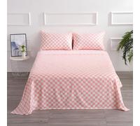 Bed Sheet Set 4 Piece -Full Size-Soft Durable Microfiber Bedding Sheet Set,Deep Pocket,Stain,Fade & Wrinkle Resistant Green and White Checkerboard Grid(Plaid Coral&White)
