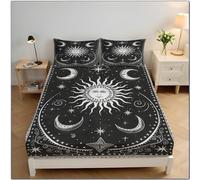 Bed Sheet Set King, Tarot Sun Mystical Aesthetics, 3 Piece - Fitted Sheet With 2 Pillow Case 50X75 - Wrinkle, Shrinkage And Fade Resistant - Soft Brushed Microfiber
