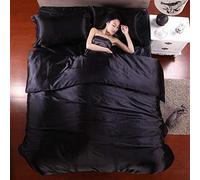 Bed Sheet Set,Pure Satin Silk Bedding Set Bed Sheets Home Textile Duvet Cover Super King Queen Twin Size Comforters Sets black_Family suite 5Pcs
