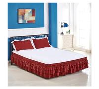 Bed sheet skirt Three Layers Wrap Around Elastic Solid Bed Skirt Band Without Sheet Easy On/Easy Off Dust Ruffled Tailored Home Hotel for bed decoration(Wine red,KING 200x200cm)