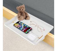 Bed Shelf Clip on Shelf Bedside Shelf for Bunk Bed & Top Bunk Clip-On Nightstand Tray Organizer with Cable Hole, Space Saving Bedside Storage for College Dorm Room, Premium Bedside Table (White)