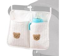Bed Side Diaper Storage Bag Crib Accessories Bassinet Storage Attachment | Bed Organizer Pocket Drool Bibs Diaper Caddy, Suspended Bag for Child Room, Crib, Bassinet, Diaper Changing