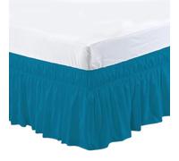 Bed Skirt 1PC Elastic Bed Ruffles Bedskirt Soft Comfortable Wrap Around Fade Resistant BedCover Without Surface Couvre Lit Protector(Blue green,King 203x198x40cm)