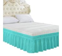 Bed Skirt 1PC Elastic Bed Ruffles BedSkirt Soft Comfortable Wrap Around Fade Resistant BedCover Without Surface Couvre Lit Protector(Light Blue,Queen 153x203cmx38cm)