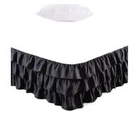 Bed Skirt Cotton Three Layers Ruffles Style Bed Skirt With Wrinkle And Fade Resistant Fabric-15 Inch(Black,Twin 100x200x38cm)