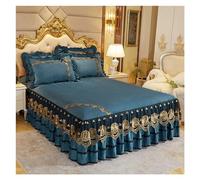 Bed Skirt Luxury Bedspread On The Bed Wedding Sheet Lace Cover Blanket Fabric King Queen Size Skirt With Pillowcases(Lake blue,3pcs 150x200cm)
