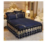 Bed Skirt Luxury Bedspread On The Bed Wedding Sheet Lace Cover Blanket Fabric King Queen Size Skirt With Pillowcases(Blue,3pcs 180x220cm)