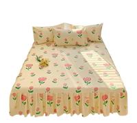 Bed Skirt Printed Bed Skirt Three Piece Set All Season Universal Ruffle Edge Single Cover Soft Comfortable Bedding Bedspreads(D,180x200cm 3pcs)