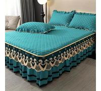 Bed Skirt Ruffled Pleated With Non Slip Elastic Band Soft Breathable Bed Skirting 17" Drop With 2 Pillowcases For Bedroom Decorative All Season Green 180x220cm/70.9x86.6in
